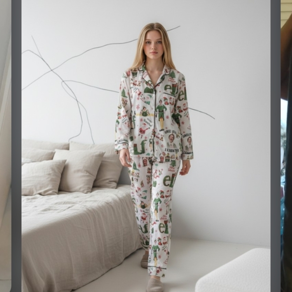 Festive Elf Print Pajama Set